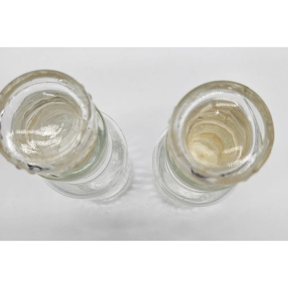 Vintage Made in Japan Clear Glass Apothecary Spice Bottles Beaded Stopper Set 2